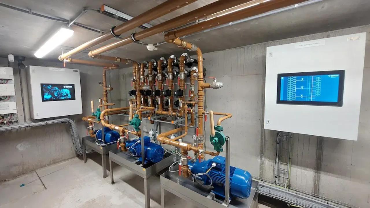 Fuel transfer pump room with duty and standby pumps